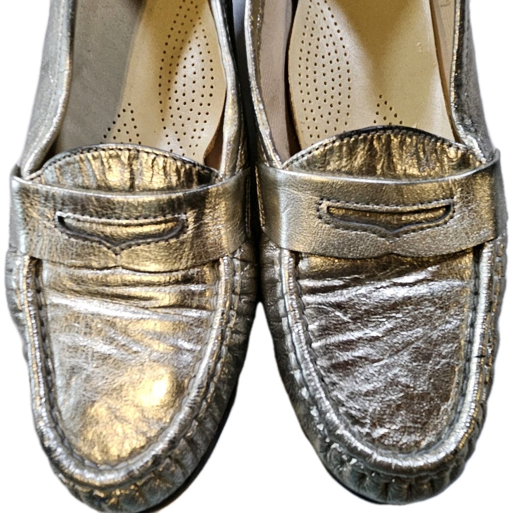SAS Metallic Silver Slip On Loafers Womens 6M Comfort Tripad 1-01172 Made in USA